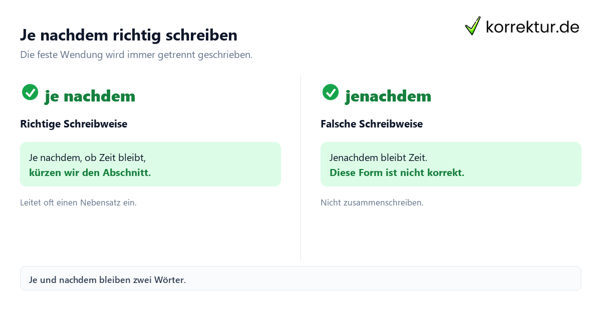 Je nachdem richtig schreiben Je nachdem oder jenachdem? Richtige Schreibweise im Vergleich