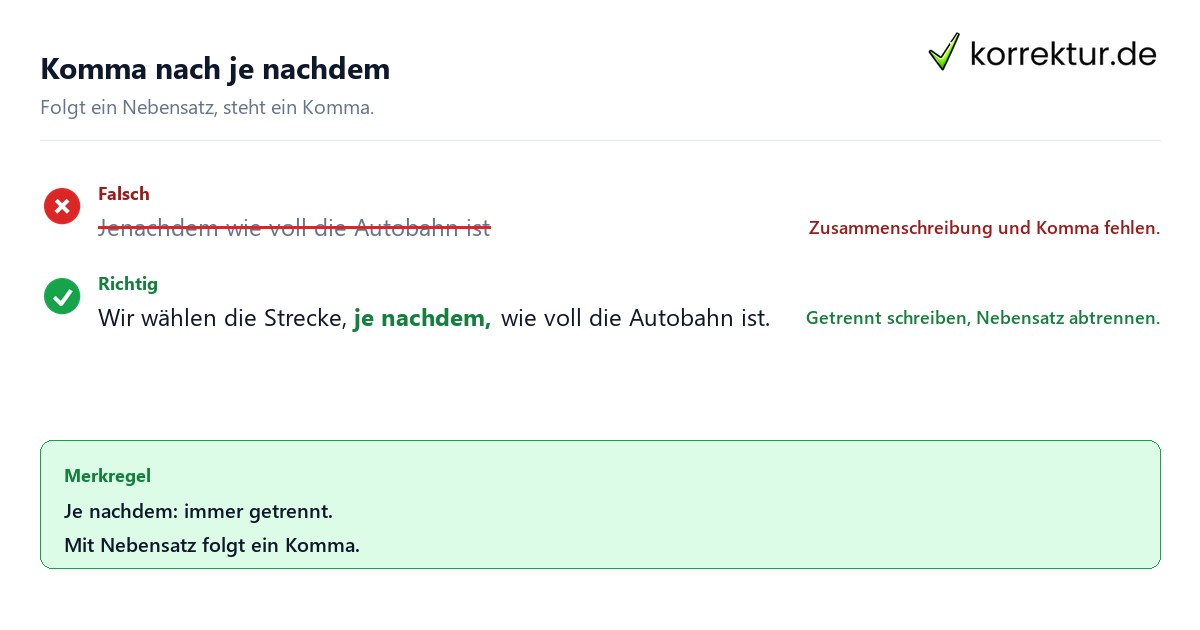 Komma nach je nachdem Je nachdem oder jenachdem? Richtige Schreibweise mit Komma