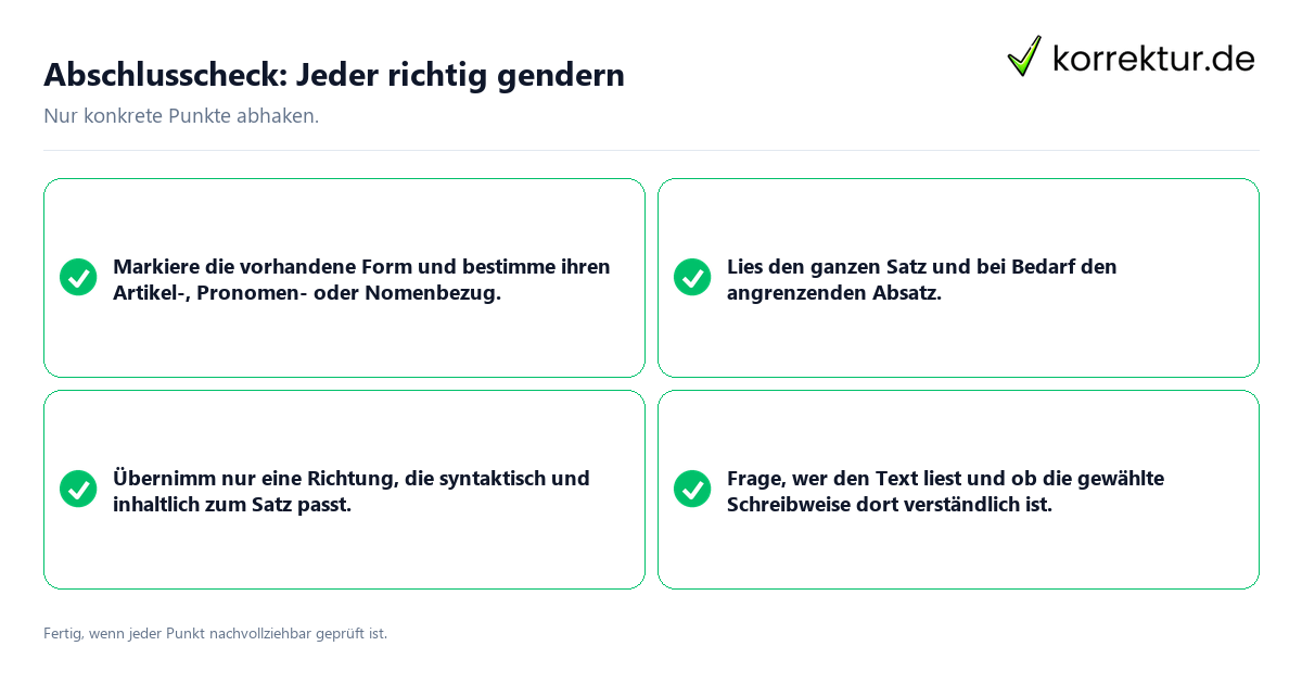 Konkreter Abschlusscheck zu Jeder richtig gendern
