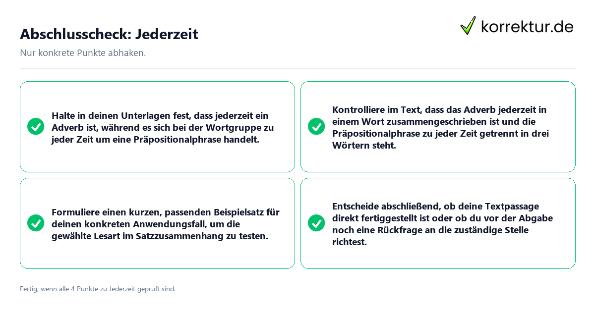 Konkreter Abschlusscheck zu Jederzeit