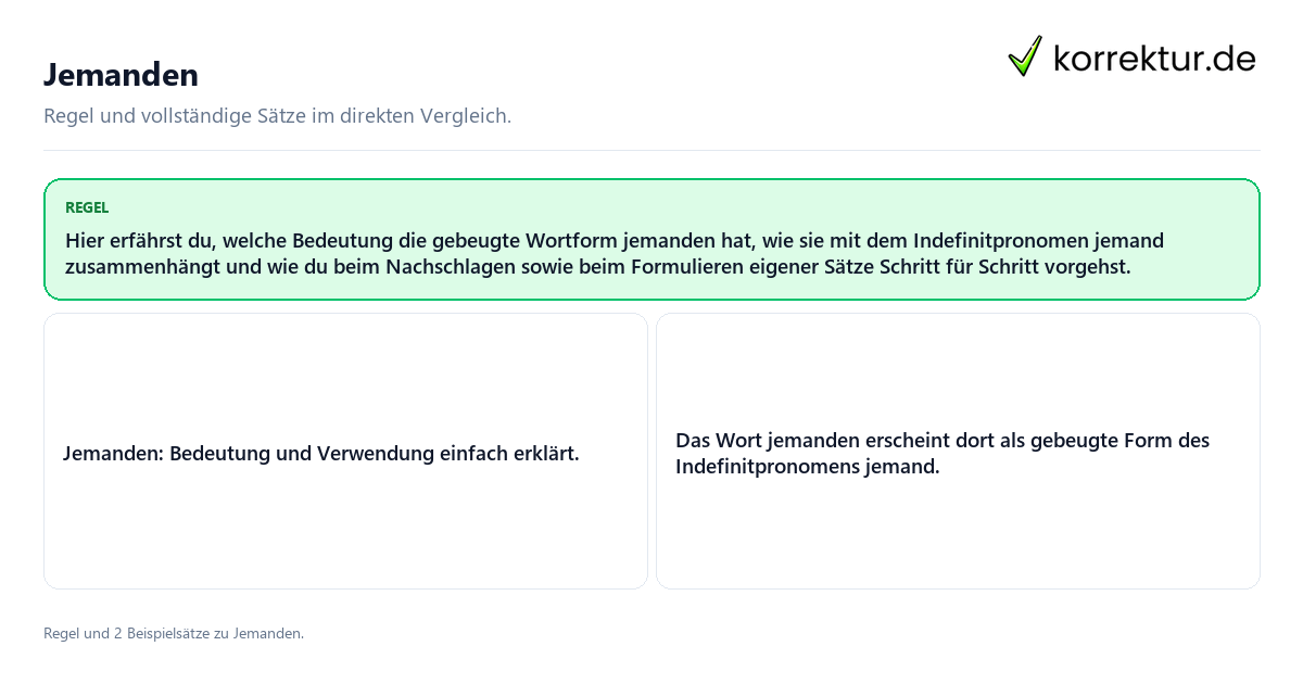 Jemanden Konkrete Regel und vollständige Beispielsätze zu Jemanden