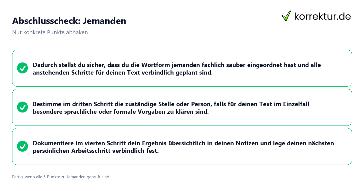 Abschlusscheck: Jemanden Konkreter Abschlusscheck zu Jemanden