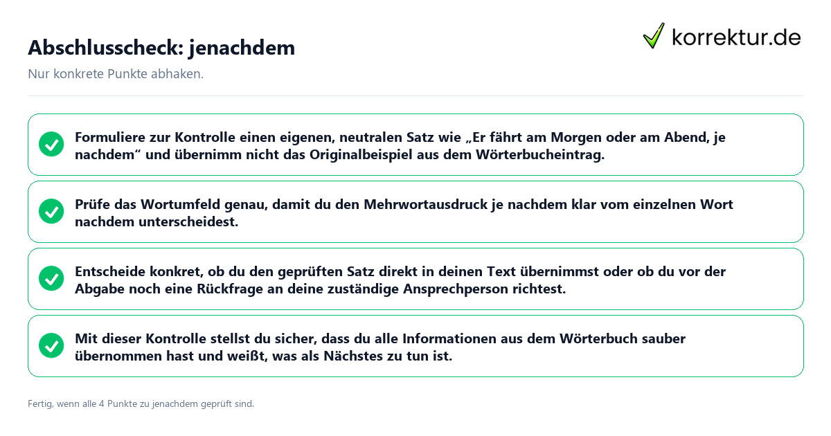 Konkreter Abschlusscheck zu jenachdem