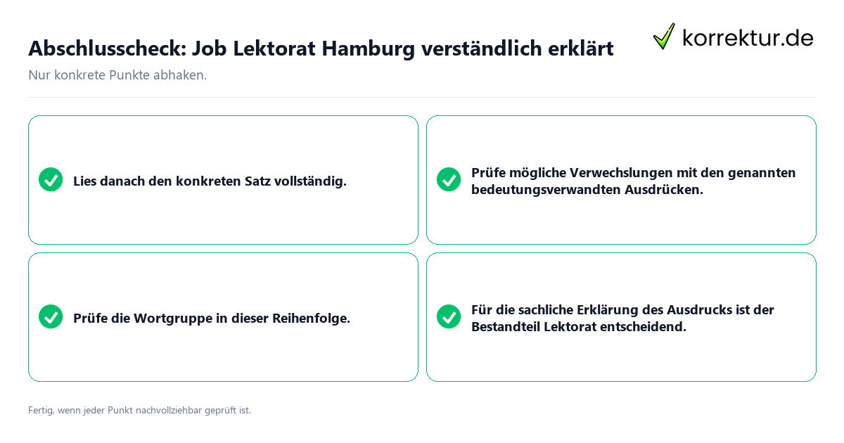 Konkreter Abschlusscheck zu Job Lektorat Hamburg verständlich erklärt