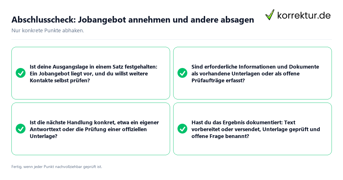 Konkreter Abschlusscheck zu Jobangebot annehmen und andere absagen