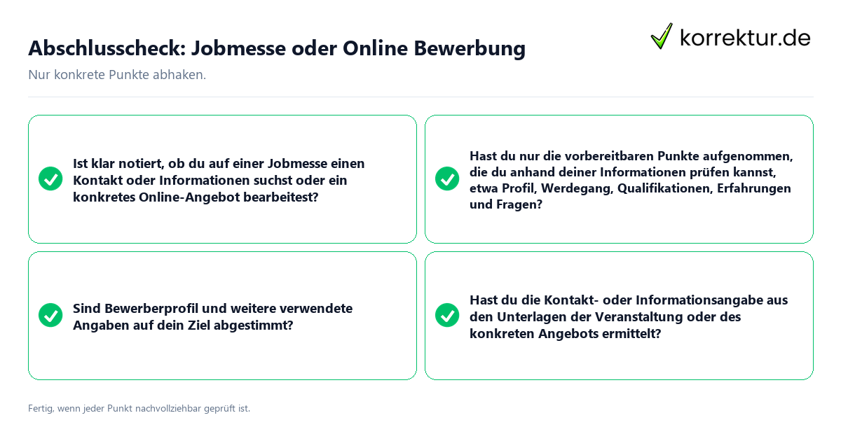 Konkreter Abschlusscheck zu Jobmesse oder Online Bewerbung