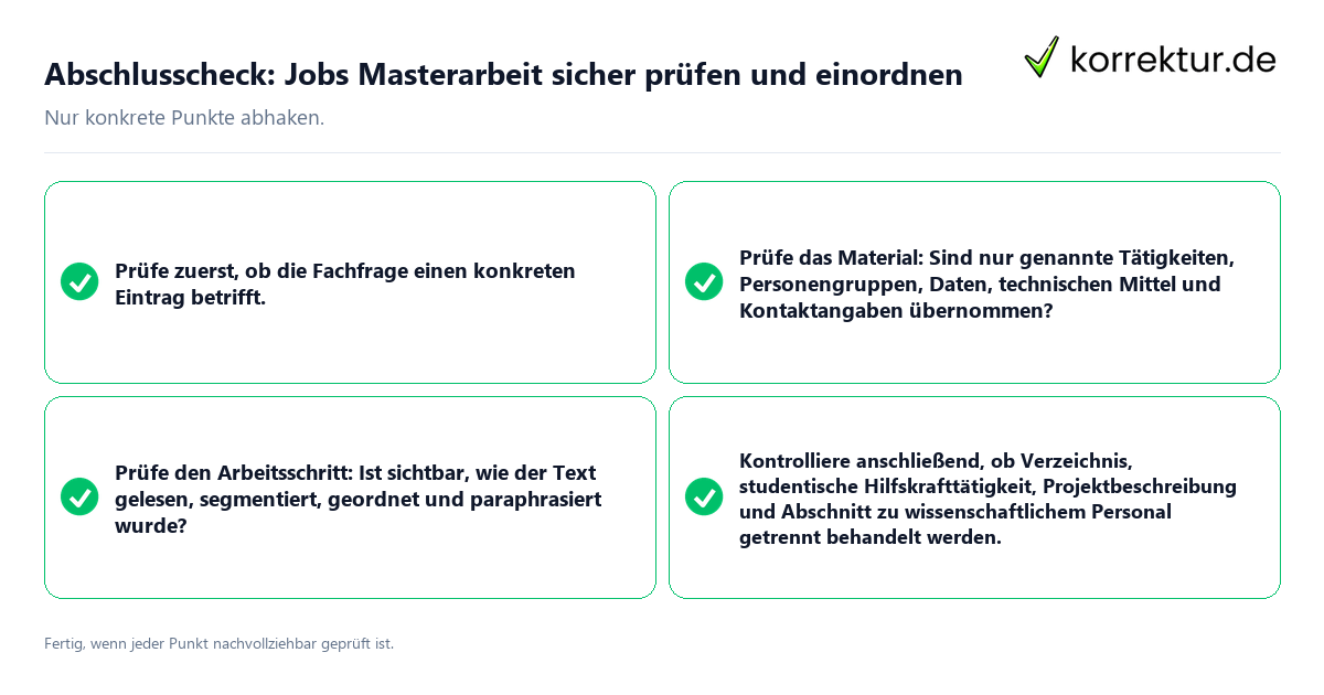 Konkreter Abschlusscheck zu Jobs Masterarbeit sicher prüfen und einordnen
