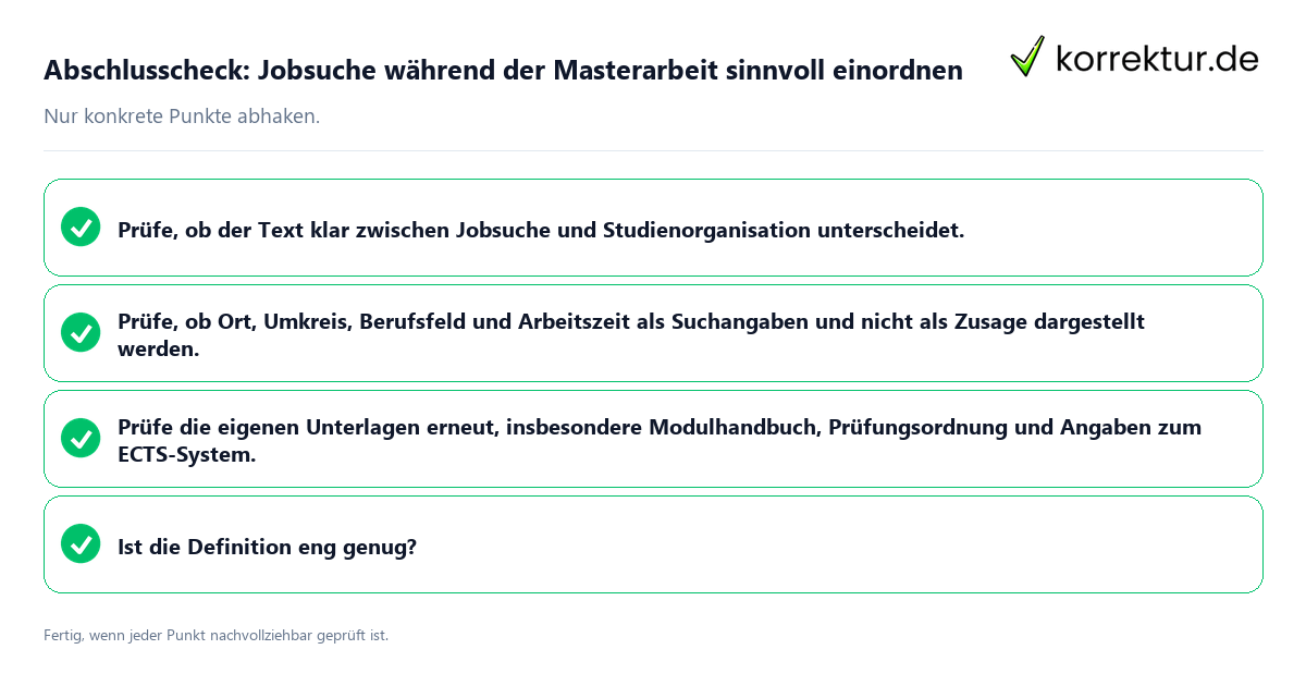 Konkreter Abschlusscheck zu Jobsuche während der Masterarbeit sinnvoll einordnen