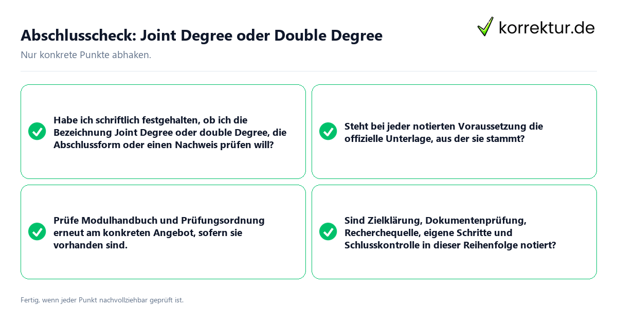 Konkreter Abschlusscheck zu Joint Degree oder Double Degree