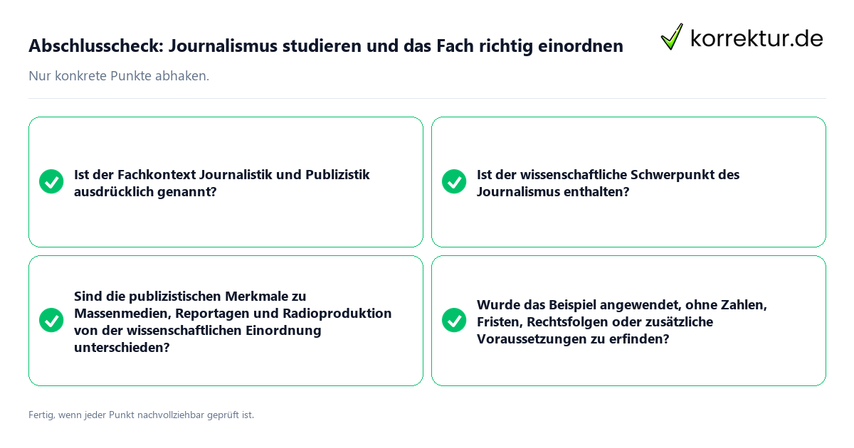 Konkreter Abschlusscheck zu Journalismus studieren und das Fach richtig einordnen