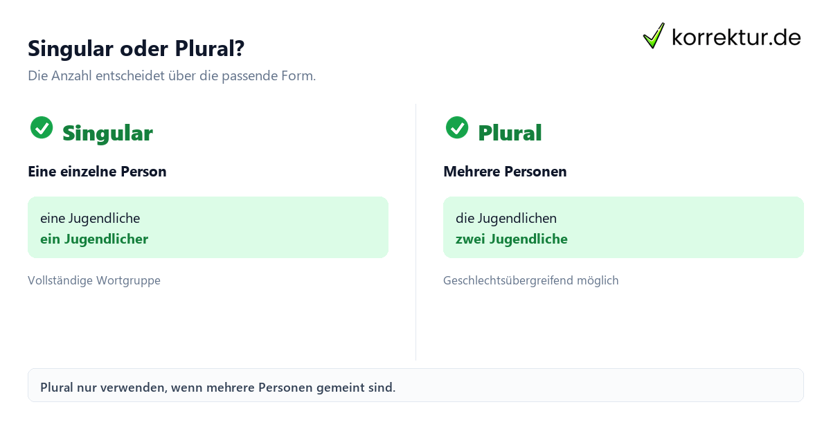 Singular oder Plural? Jugendliche richtig gendern im Satz, Singular und Plural vergleichen