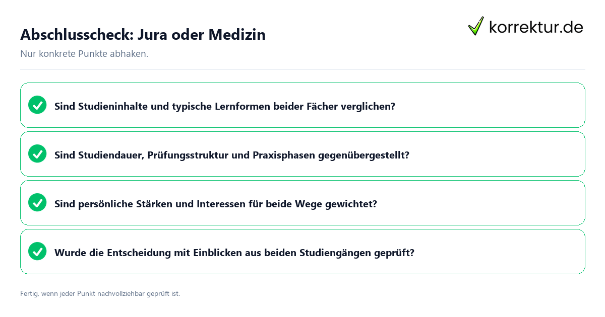 Konkreter Abschlusscheck zu Jura oder Medizin