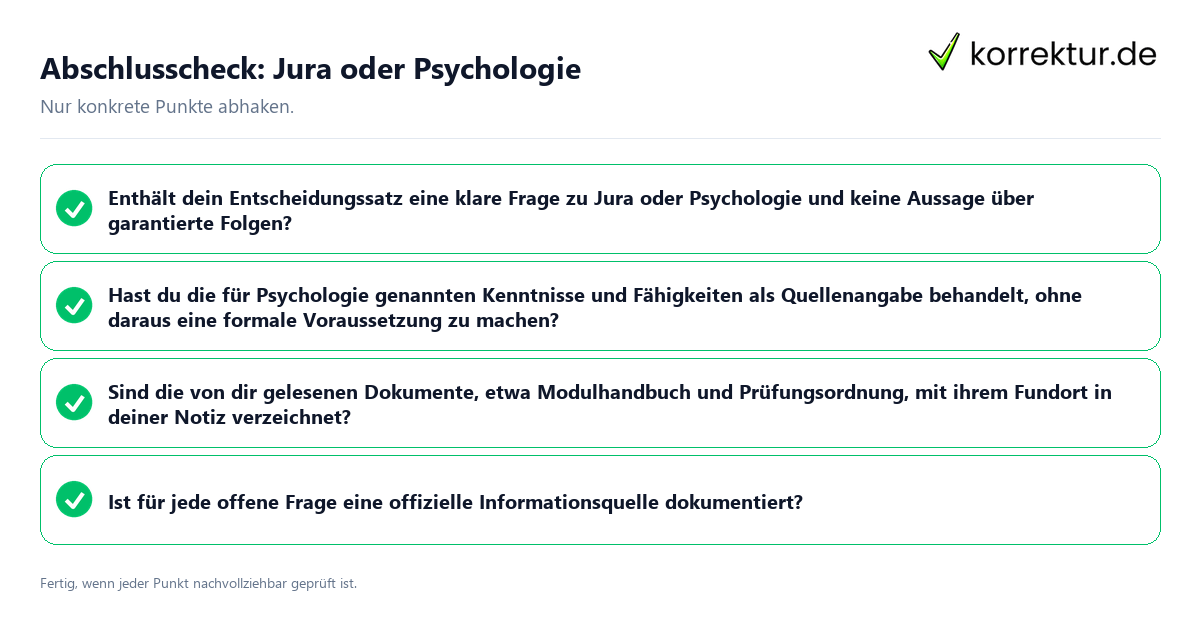 Konkreter Abschlusscheck zu Jura oder Psychologie