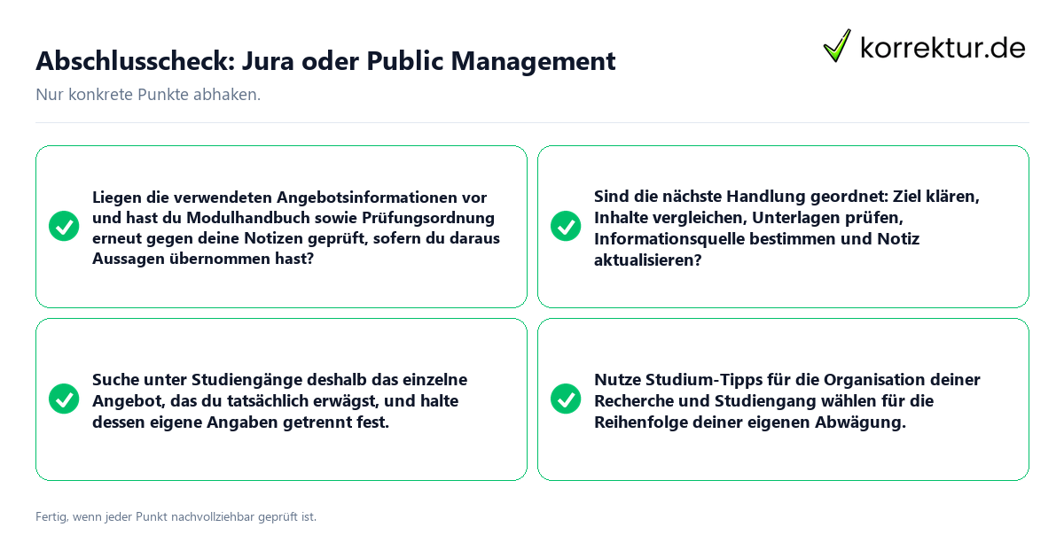 Abschlusscheck: Jura oder Public Management Konkreter Abschlusscheck zu Jura oder Public Management