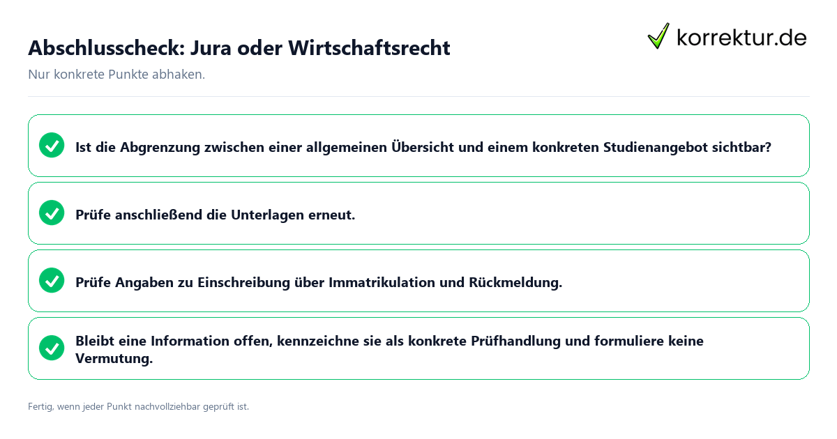 Abschlusscheck: Jura oder Wirtschaftsrecht Konkreter Abschlusscheck zu Jura oder Wirtschaftsrecht