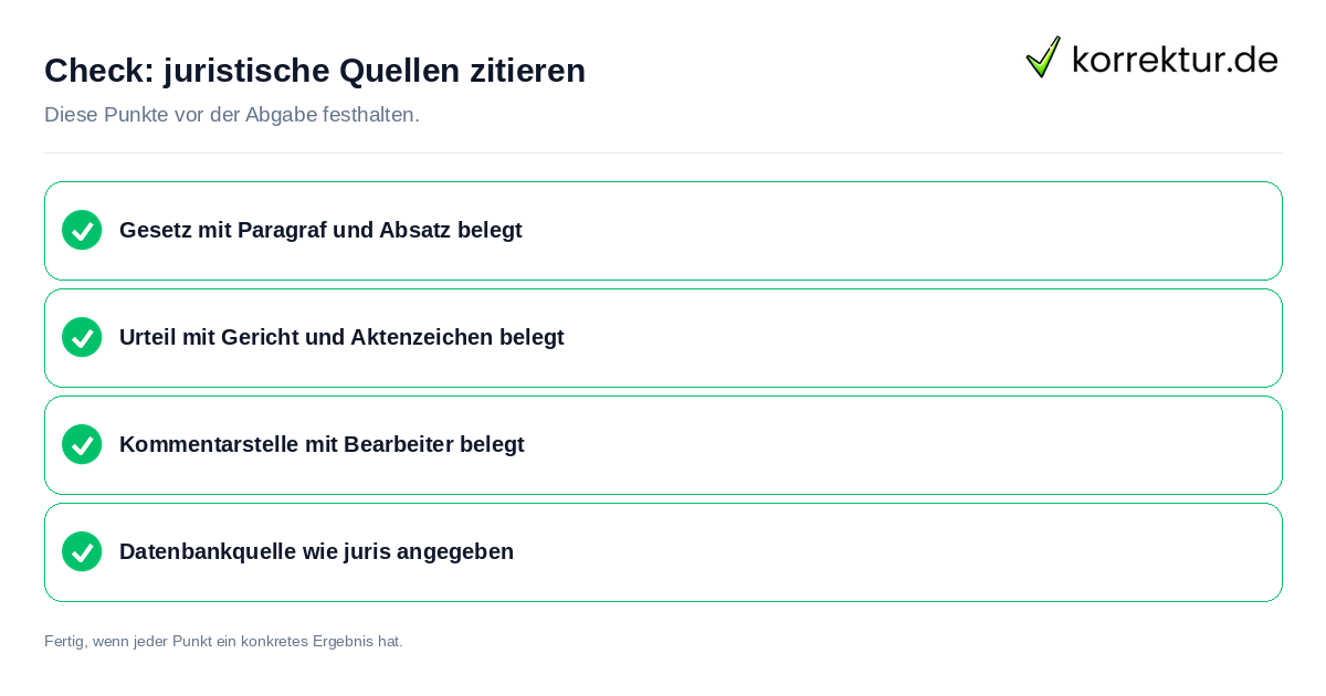 Check: juristische Quellen zitieren juristische Quellen zitieren: Prüfliste mit vier Punkten