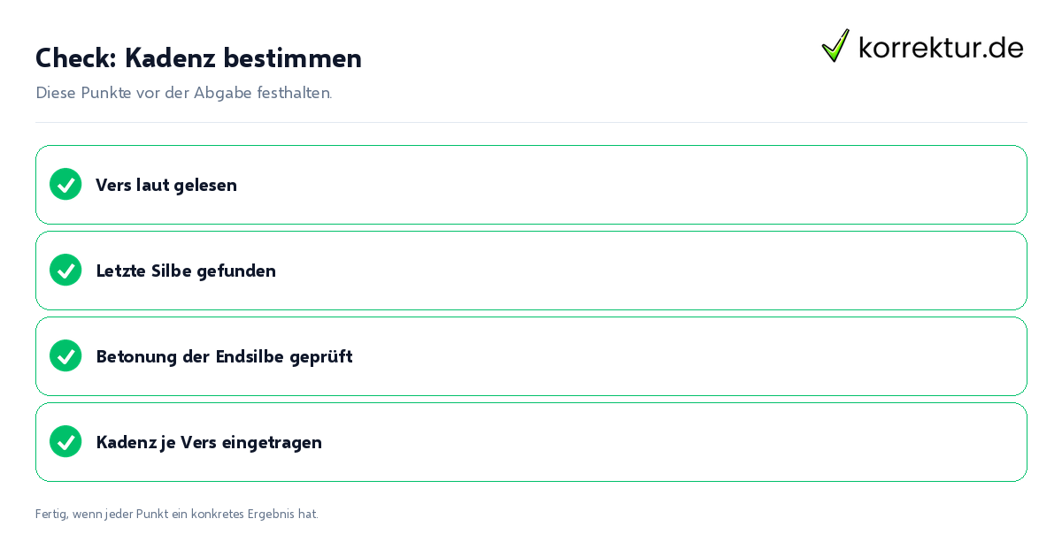 Check: Kadenz bestimmen Kadenz bestimmen: Prüfliste mit vier Punkten