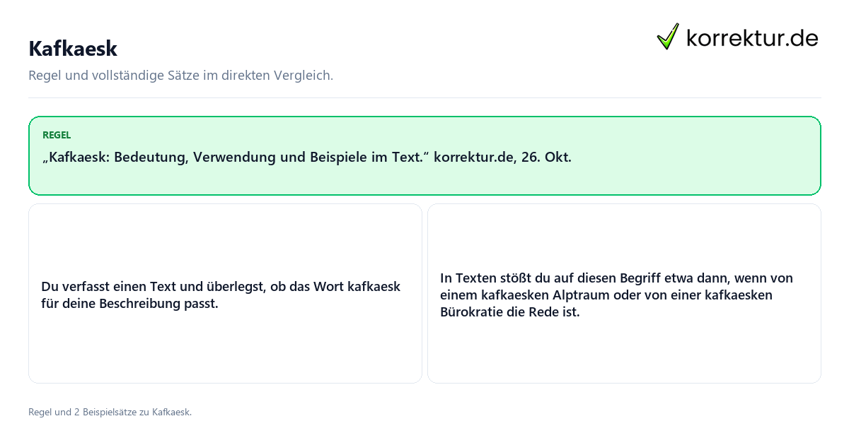 Konkrete Regel und vollständige Beispielsätze zu Kafkaesk