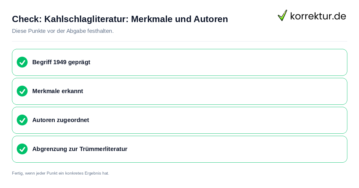 Check: Kahlschlagliteratur: Merkmale und Autoren Kahlschlagliteratur: Merkmale und Autoren: Prüfliste mit vier Punkten