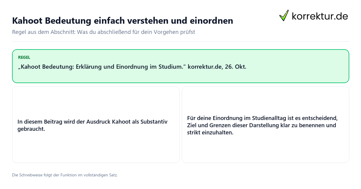 Konkrete Regel und vollständige Beispielsätze zu Kahoot Bedeutung einfach verstehen und einordnen