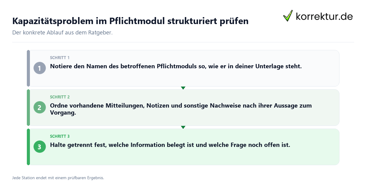 Konkrete Schritte zu Kapazitätsproblem im Pflichtmodul strukturiert prüfen