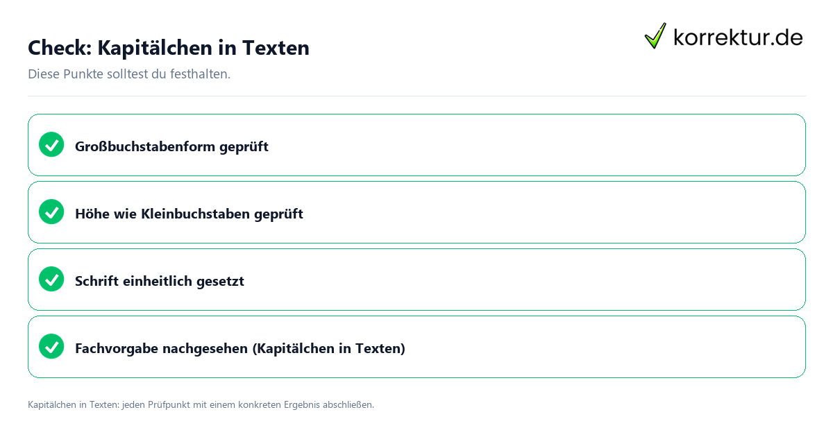 Kapitälchen in Texten mit einer themenspezifischen Checkliste