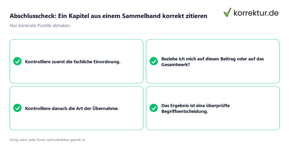Konkreter Abschlusscheck zu Ein Kapitel aus einem Sammelband korrekt zitieren