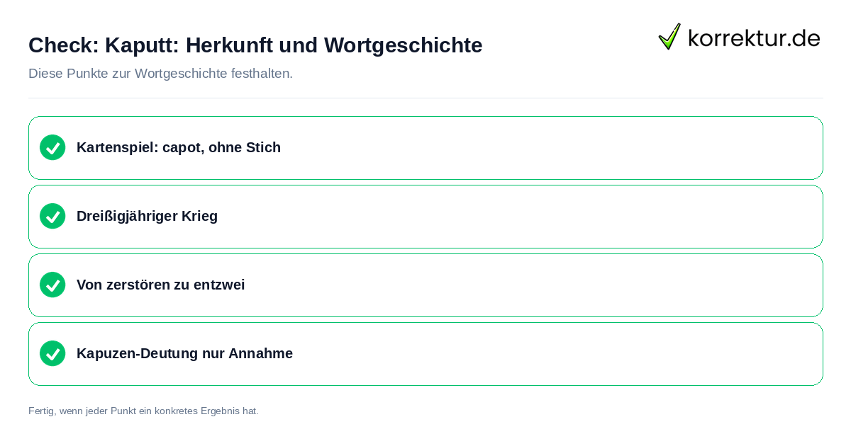 Check: Kaputt: Herkunft und Wortgeschichte Kaputt: Herkunft und Wortgeschichte: Prüfliste mit vier Punkten