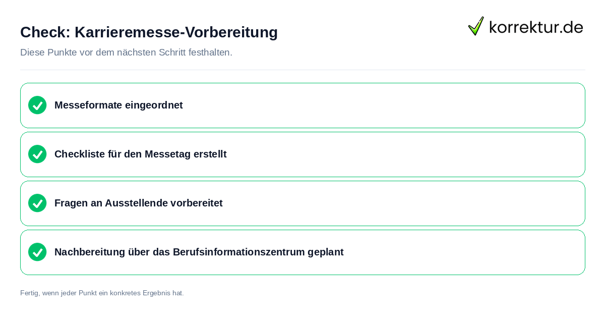 Check: Karrieremesse-Vorbereitung Karrieremesse-Vorbereitung: Prüfliste mit vier Punkten
