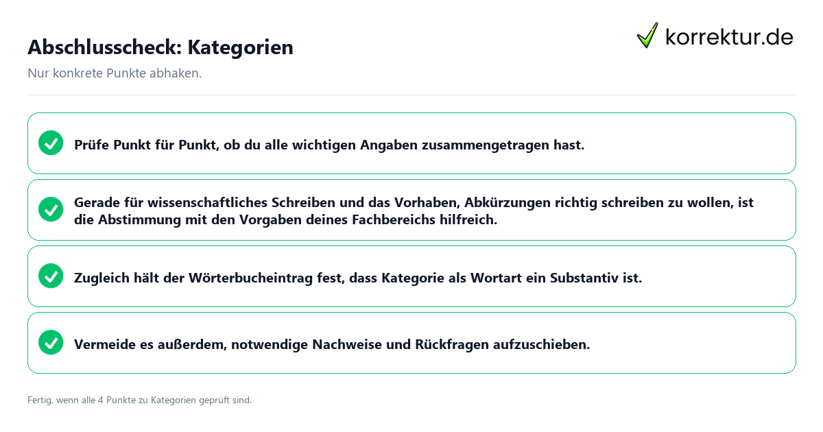 Konkreter Abschlusscheck zu Kategorien
