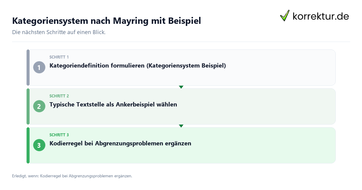Kategoriensystem nach Mayring mit Beispiel Kategoriensystem nach Mayring mit Beispiel mit einem Ablauf aus Prüfung, Kontakt und Dokumentation