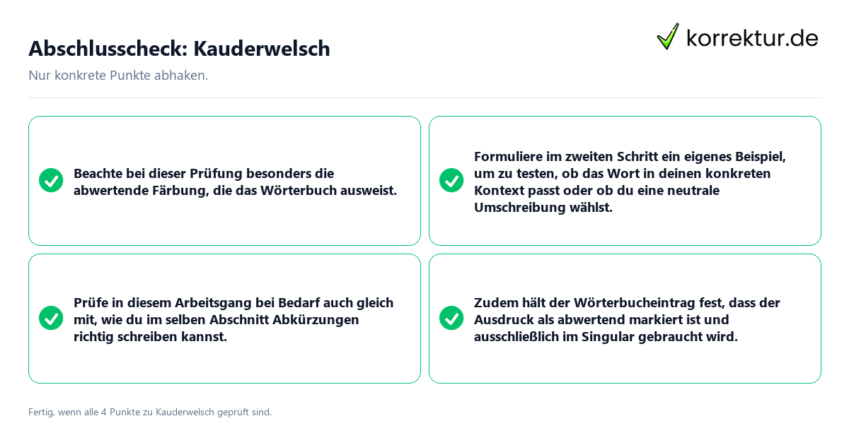 Konkreter Abschlusscheck zu Kauderwelsch