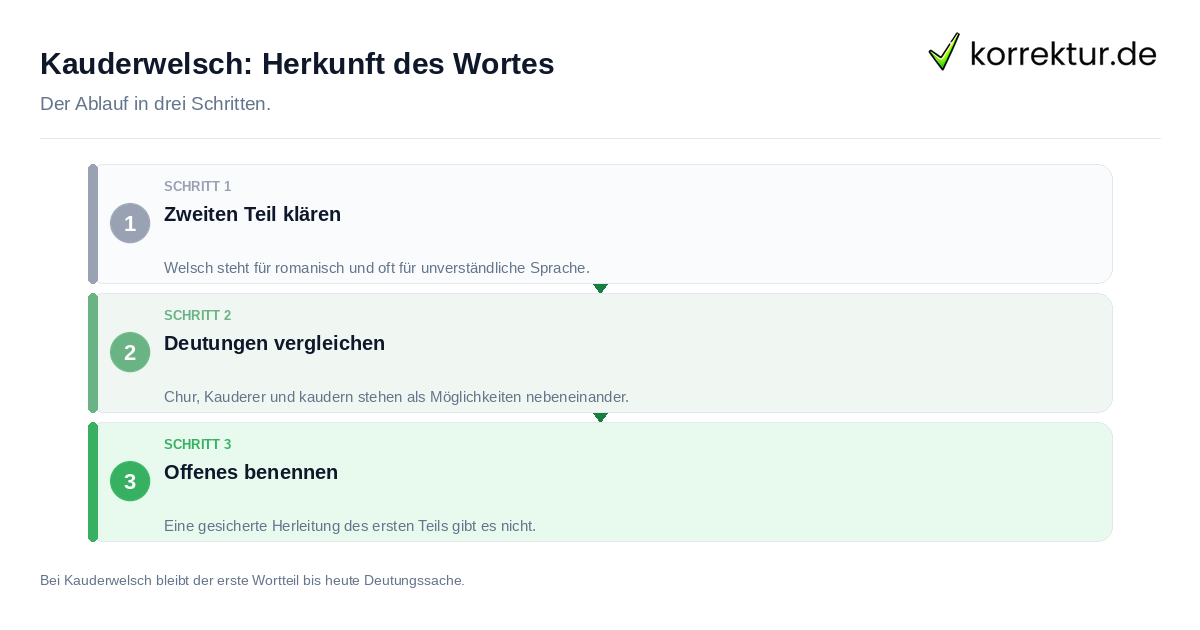 Kauderwelsch: Herkunft des Wortes Kauderwelsch: Herkunft des Wortes: der Ablauf in drei Schritten