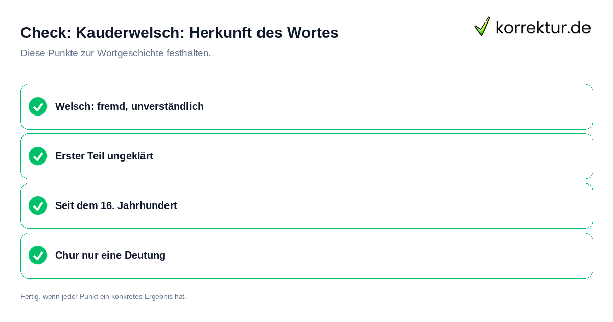 Check: Kauderwelsch: Herkunft des Wortes Kauderwelsch: Herkunft des Wortes: Prüfliste mit vier Punkten