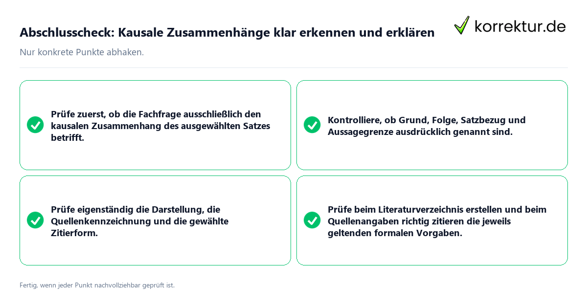 Konkreter Abschlusscheck zu Kausale Zusammenhänge klar erkennen und erklären