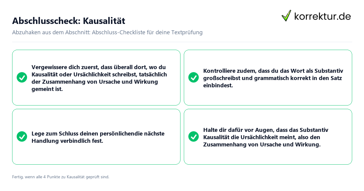 Konkreter Abschlusscheck zu Kausalität