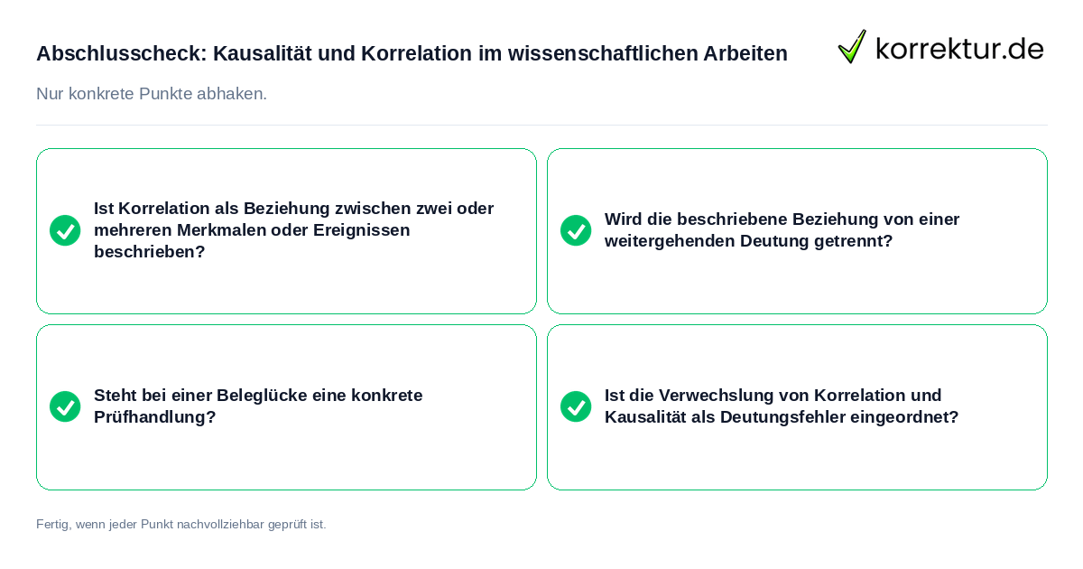 Abschlusscheck: Kausalität und Korrelation im wissenschaftlichen Arbeiten Konkreter Abschlusscheck zu Kausalität und Korrelation im wissenschaftlichen Arbeiten