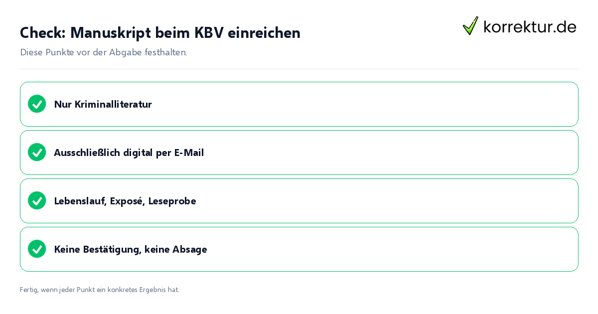 Check: Manuskript beim KBV einreichen Manuskript beim KBV einreichen: Prüfliste mit vier Punkten
