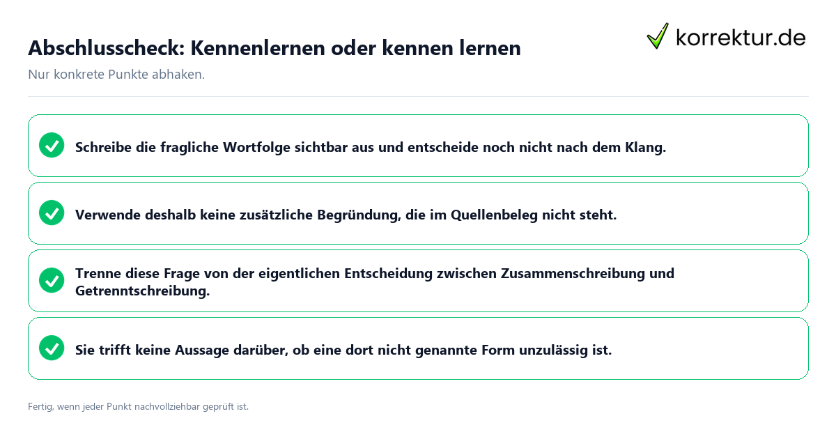 Konkreter Abschlusscheck zu Kennenlernen oder kennen lernen