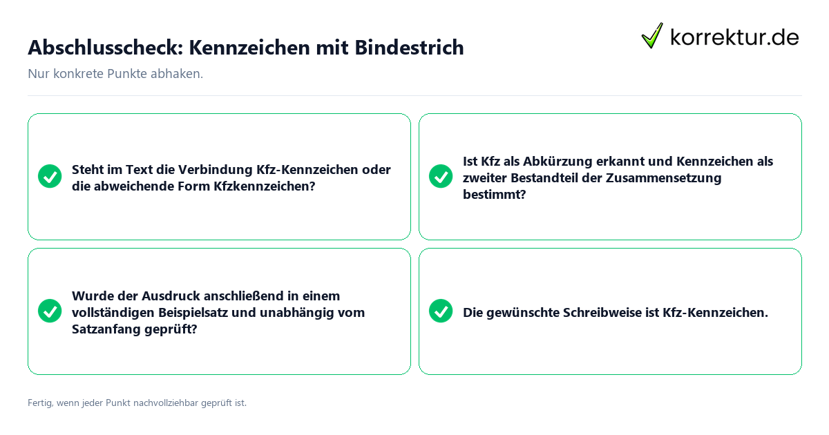 Abschlusscheck: Kennzeichen mit Bindestrich Konkreter Abschlusscheck zu Kennzeichen mit Bindestrich