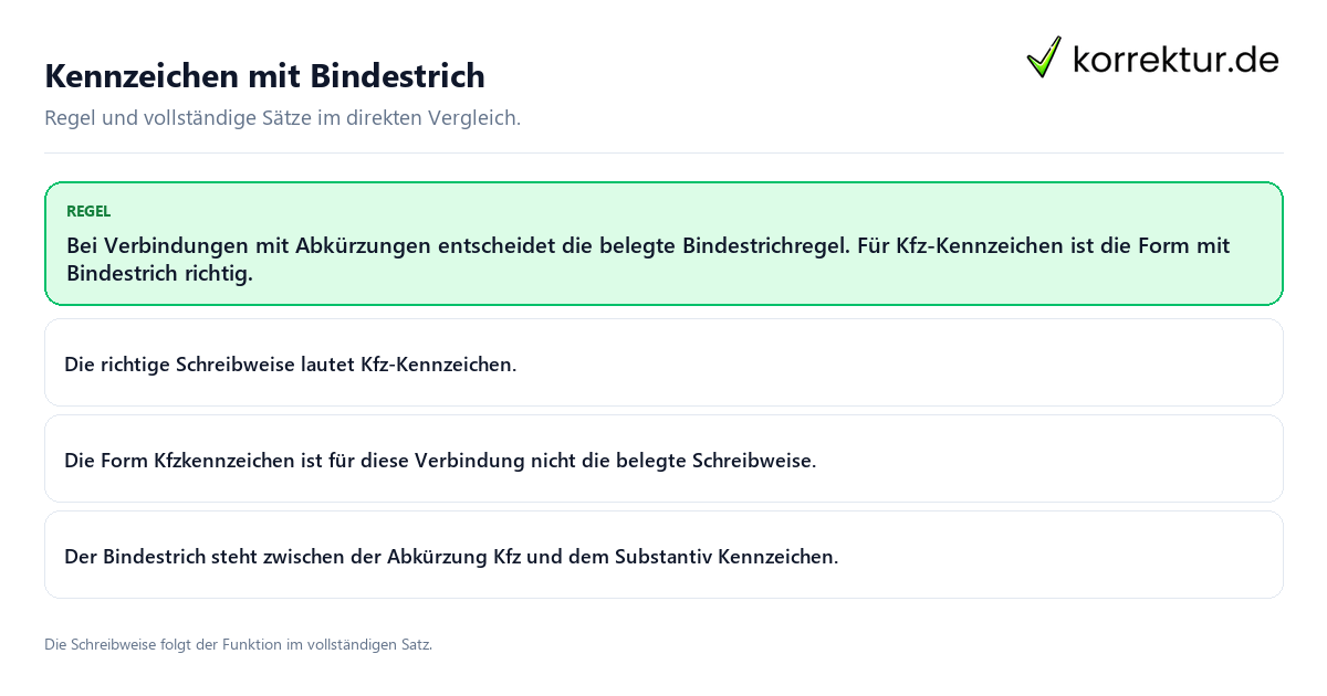 Kennzeichen mit Bindestrich Konkrete Regel und vollständige Beispielsätze zu Kennzeichen mit Bindestrich