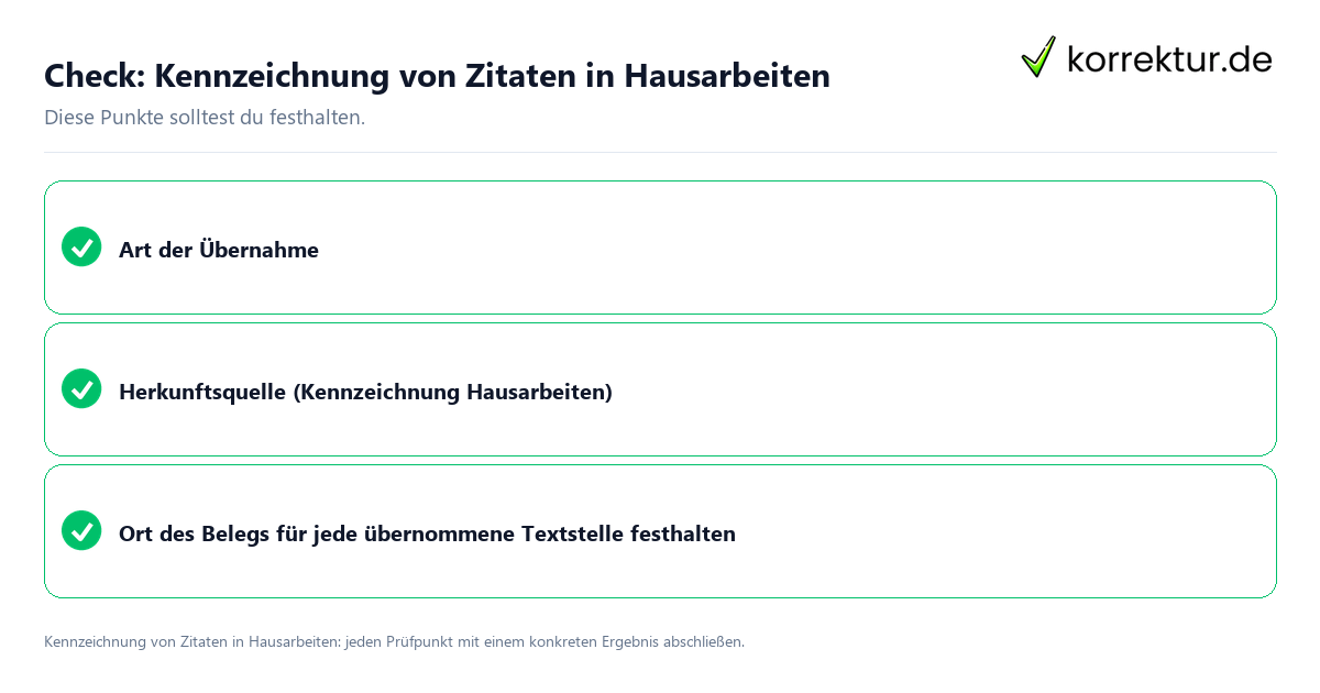 Check: Kennzeichnung von Zitaten in Hausarbeiten Kennzeichnung von Zitaten in Hausarbeiten mit einer themenspezifischen Checkliste