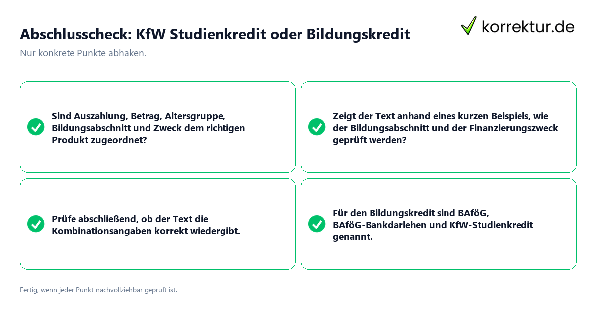 Konkreter Abschlusscheck zu KfW Studienkredit oder Bildungskredit
