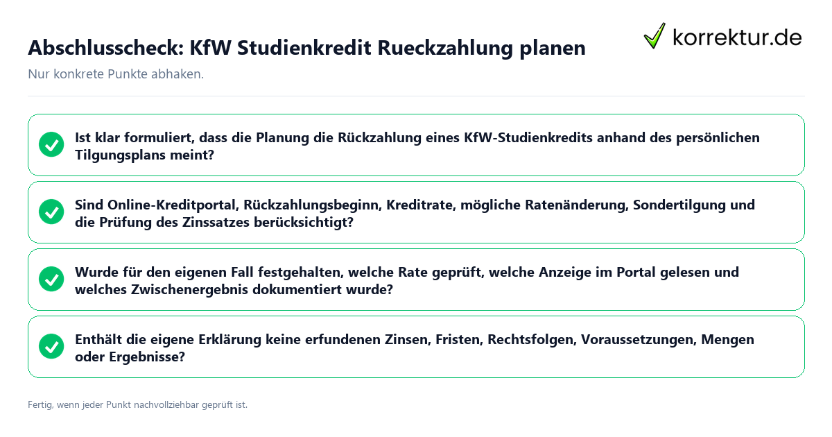 Konkreter Abschlusscheck zu KfW Studienkredit Rueckzahlung planen