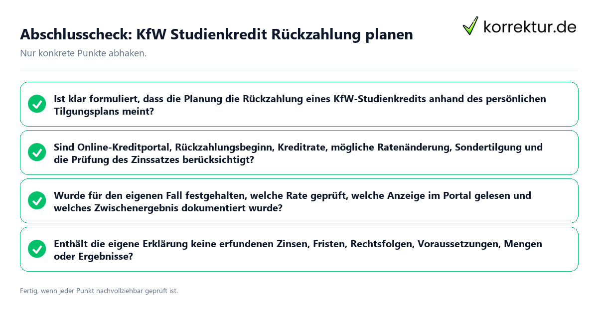Konkreter Abschlusscheck zu KfW Studienkredit Rückzahlung planen