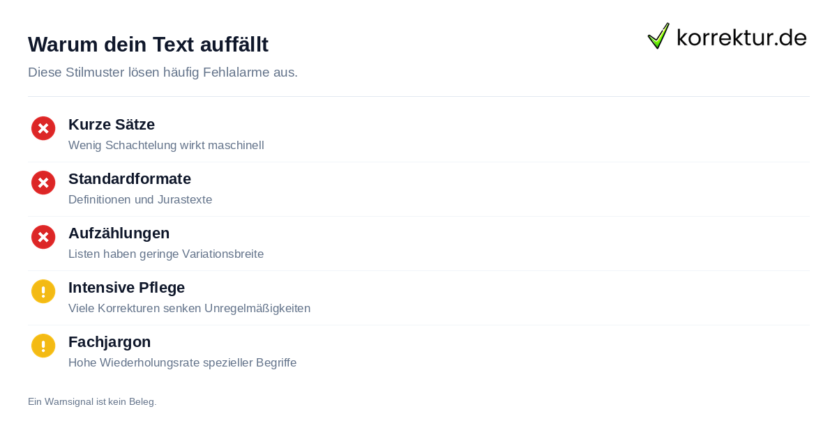 Checkliste Merkmale welche KI-Detektoren als False Positive werten