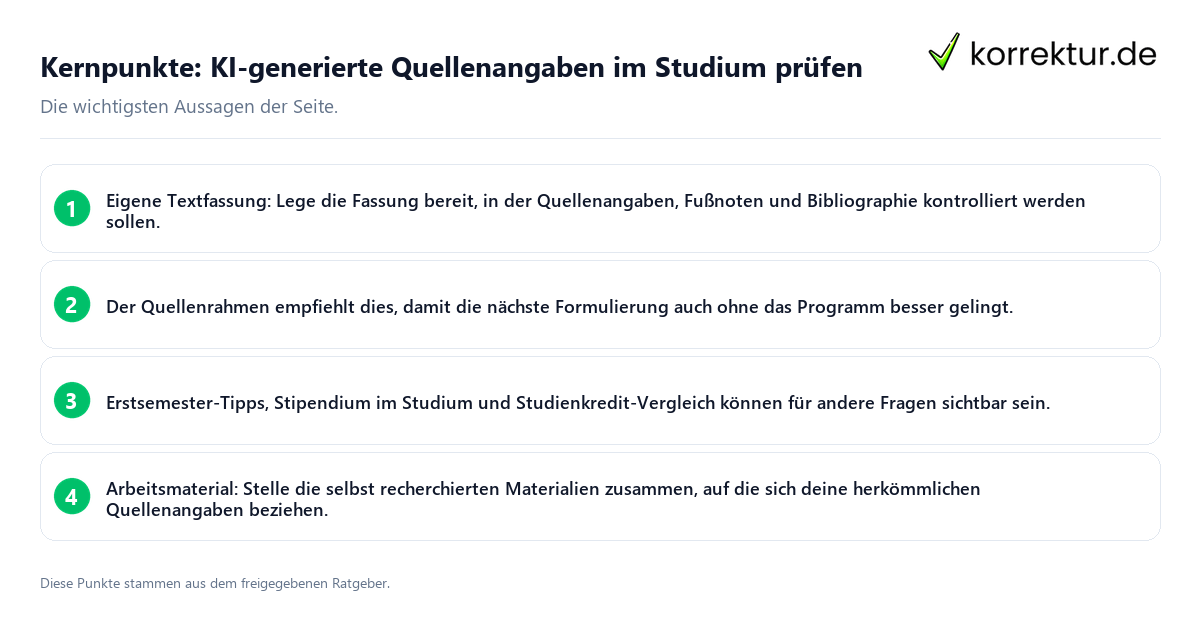 Konkrete Kernpunkte zu KI-generierte Quellenangaben im Studium prüfen