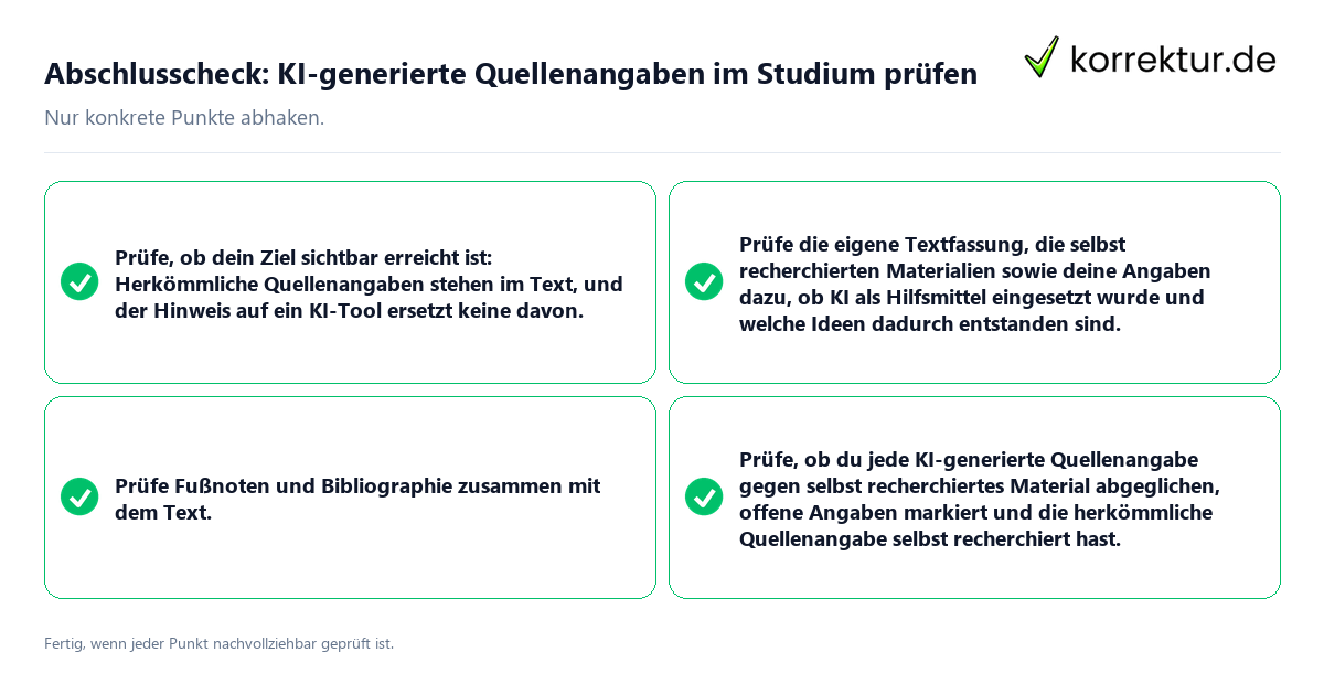 Konkreter Abschlusscheck zu KI-generierte Quellenangaben im Studium prüfen