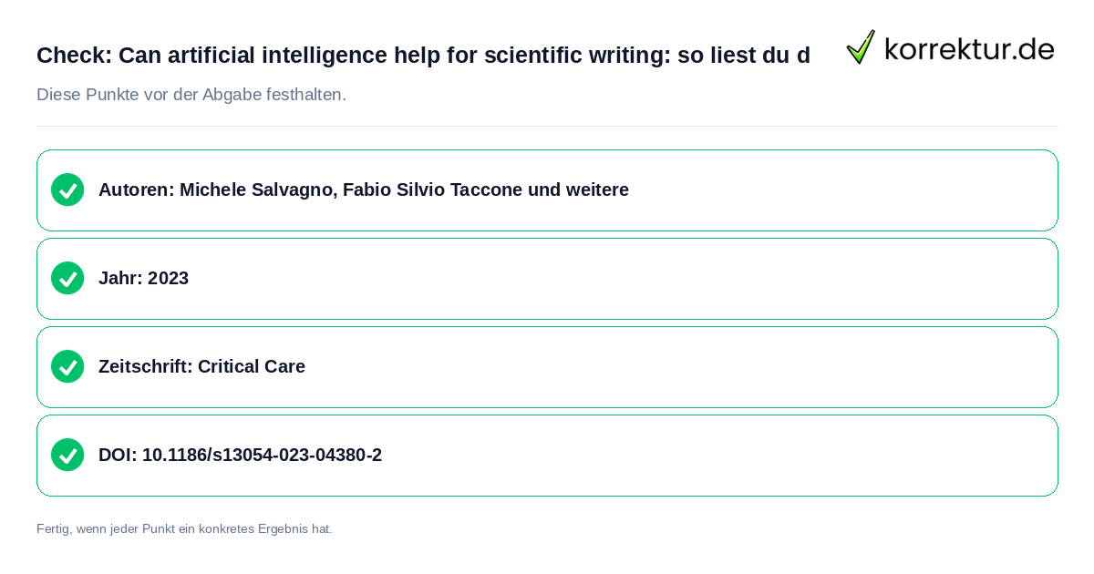 Check: Can artificial intelligence help for scientific writing: so liest du d Can artificial intelligence help for scientific writing: so liest du d: Prüfliste mit vier Punkten