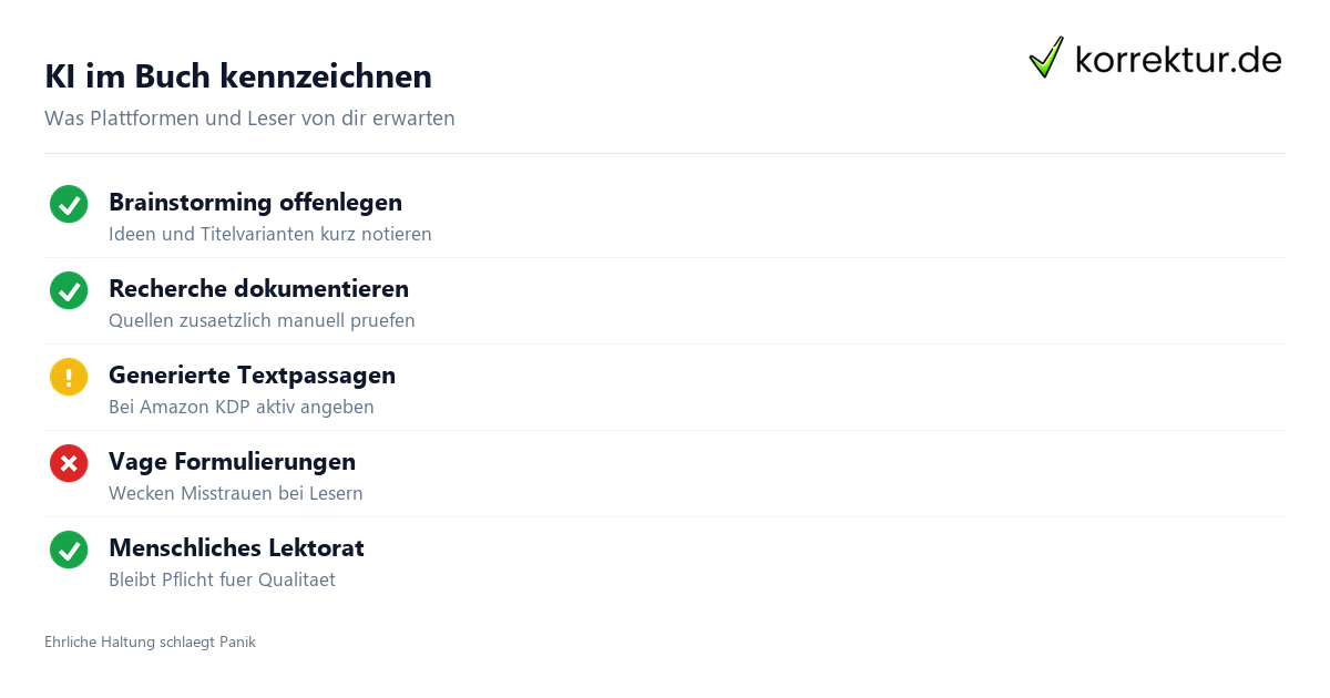 KI im Buch kennzeichnen KI im Buch kennzeichnen: Checkliste fuer transparente Angaben bei Amazon KDP und Verlagen